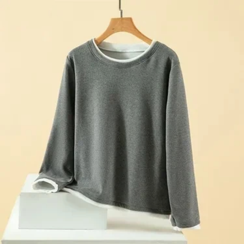 Women Plus Size Fake Two Piece - Undershirt Crew Neck ulasan dan harga