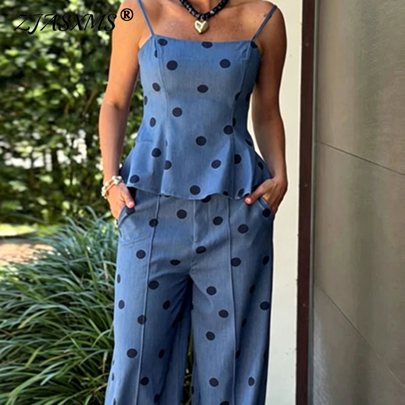 Vintage Dot Print Chambray Two - Suspender Tank Top ulasan dan harga