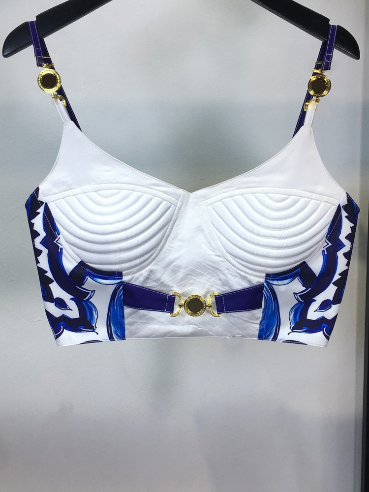 Summer Bohemain Blue And White - Suspender Tank Top ulasan dan harga