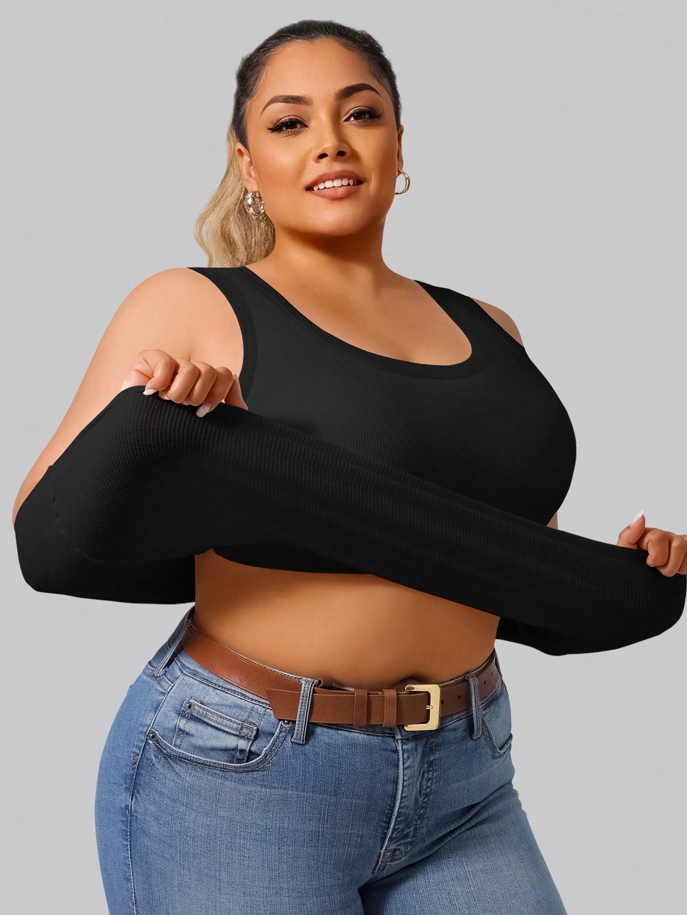 Plus Size Women's High Stretch - Tank Top Ribbed ulasan dan harga